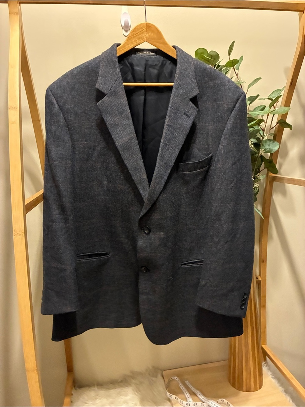 Vintage Oscar De La Renta Men's 100% Virgin Wool Charcoal Gray Blazer